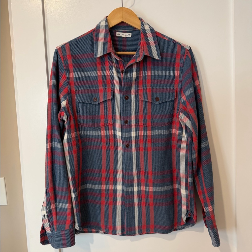 Alex Mill Indigo Plaid Shirt in Navy, Red & Cream